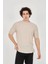 Waffle Kumaş Rahat Kol T-Shirt - Bej 2