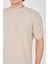 Waffle Kumaş Rahat Kol T-Shirt - Bej 3