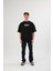 Bisiklet Yaka Baskılı Oversize T-Shirt - Siyah 3