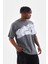 Bisiklet Yaka Baskılı Oversize T-Shirt - Gri 4