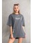 Bisiklet Yaka Baskılı Oversize T-Shirt - Gri 1
