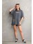Bisiklet Yaka Baskılı Oversize T-Shirt - Gri 5