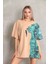 Bisiklet Yaka Baskılı Oversize T-Shirt - Bej 3