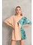 Bisiklet Yaka Baskılı Oversize T-Shirt - Bej 5