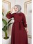 Gül Detaylı Tesettür ELBISE-5028 Bordo 2