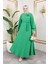 Gül Detaylı Tesettür ELBISE-5028 Benetton Yeşili 1