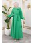 Gül Detaylı Tesettür ELBISE-5028 Benetton Yeşili 2
