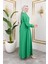Gül Detaylı Tesettür ELBISE-5028 Benetton Yeşili 5