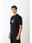 Bisiklet Yaka Baskılı Oversize T-Shirt - Siyah 3