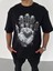 Bisiklet Yaka Baskılı Oversize T-Shirt - Siyah 2