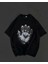 Bisiklet Yaka Baskılı Oversize T-Shirt - Siyah 1