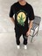 Ön ve Arka Baskılı Oversize Bisiklet Yaka T-Shirt- Siyah 3