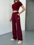 Osy Modal Yumuşak Dokulu Kumaş Nakış Işlemeli Rahat Bol Paça Eşofman Pantalon - Bordo 1