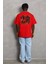 Oversize Baskılı Bisiklet Yaka T-Shirt - Kırmızı 1