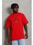 Oversize Baskılı Bisiklet Yaka T-Shirt - Kırmızı 5