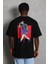 Oversize Baskılı Bisiklet Yaka T-Shirt - Siyah 3