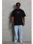 Oversize Baskılı Bisiklet Yaka T-Shirt - Siyah 4