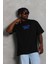 Oversize Baskılı Bisiklet Yaka T-Shirt - Siyah 5