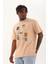Oversize Baskılı Bisiklet Yaka T-Shirt - Bej 1