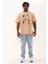 Oversize Baskılı Bisiklet Yaka T-Shirt - Bej 4