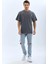 Oversize Taşlı Bisiklet Yaka T-Shirt - Füme 4