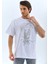 Oversize Taşlı Bisiklet Yaka T-Shirt - Beyaz 4