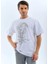 Oversize Taşlı Bisiklet Yaka T-Shirt - Beyaz 5