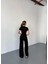 Osy Modal Yumuşak Dokulu Kumaş Kısa Kollu Crop Rahat Pantalon Ikili Takım - Siyah 4