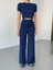 Osy Modal Yumuşak Dokulu Kumaş Kısa Kollu Crop Rahat Pantalon Ikili Takım - Lacivert 2