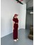 Osy Modal Yumuşak Dokulu Kumaş Kısa Kollu Crop Rahat Pantalon Ikili Takım - Bordo 2