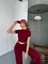 Osy Modal Yumuşak Dokulu Kumaş Kısa Kollu Crop Rahat Pantalon Ikili Takım - Bordo 4