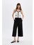 Klasik Chino Kumaş Pantolon Culotte Siyah Basic Düz Normal Bel Cepli Geniş Paça C2052AX24AU 2