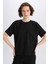 Relax Fit Bisiklet Yaka Basic Düz Bürümcük Kısa Kollu Siyah Tişört C3843AX25SP 3