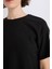 Relax Fit Bisiklet Yaka Basic Düz Bürümcük Kısa Kollu Siyah Tişört C3843AX25SP 5