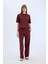 Wide Leg Geniş Paça Eşofman Altı Beli Lastikli Cepli Basic Düz Bordo D3759AX25SP 2