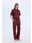 Wide Leg Geniş Paça Eşofman Altı Beli Lastikli Cepli Basic Düz Bordo D3759AX25SP 4