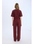 Wide Leg Geniş Paça Eşofman Altı Beli Lastikli Cepli Basic Düz Bordo D3759AX25SP 6