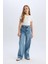 Kız Çocuk Wide Leg Kargo Geniş Bol Paça Pamuklu Jean Pantolon D7089a825sp 4