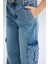Kız Çocuk Wide Leg Kargo Geniş Bol Paça Pamuklu Jean Pantolon D7089a825sp 7