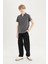 Erkek Çocuk Loose Fit Standart Paça Kargo Cepli Basic Düz Gabardin Siyah Pantolon C7580A824WN 2