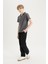 Erkek Çocuk Loose Fit Standart Paça Kargo Cepli Basic Düz Gabardin Siyah Pantolon C7580A824WN 4