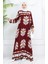 Viskon Kumaş Kolu Lastikli Desenli Elbise 0046-02 Bordo 2