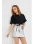 Kurdele Tasarımlı Oversize %100 Pamuk Kadın Tişört 3