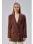 Acı Kahve Oversize Kruvaze Yaka Astarlı Blazer Ceket 2