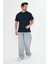 Erkek Pamuklu Bisiklet Yaka Oversize Tişört Lacivert 5015-L 2