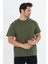 Erkek Pamuklu Bisiklet Yaka Oversize Tişört Haki 5015-H 3