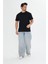 Erkek Pamuklu Bisiklet Yaka Oversize Tişört Siyah 5015-S 5