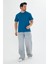 Erkek Pamuklu Bisiklet Yaka Oversize Tişört Mavi 5015-M 2