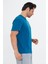 Erkek Pamuklu Bisiklet Yaka Oversize Tişört Mavi 5015-M 5