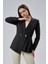 Siyah Regular Fit Pile Detaylı Blazer Ceket 1